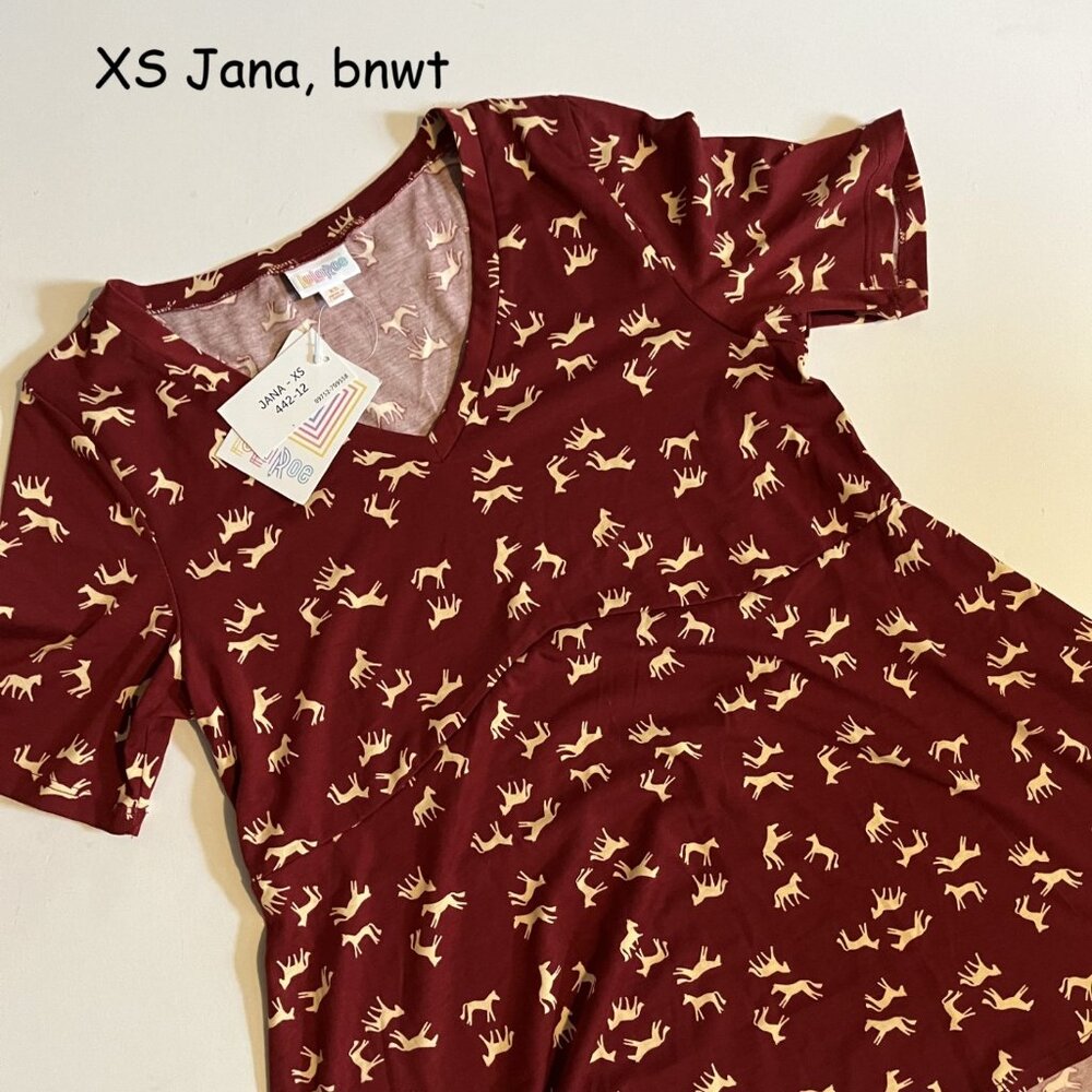 XS Lularoe Jana swing top, red with horses